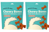 Wiggles & Wags Chewy Bones bacon-cheese pack closeup, ideal for quick training rewards.