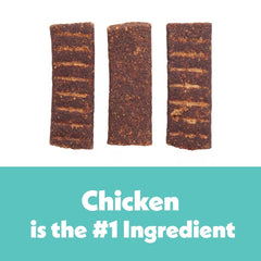 Wiggles & Wags Meaty Bars chicken pieces visible, signaling real ingredients for appetizing treats.
