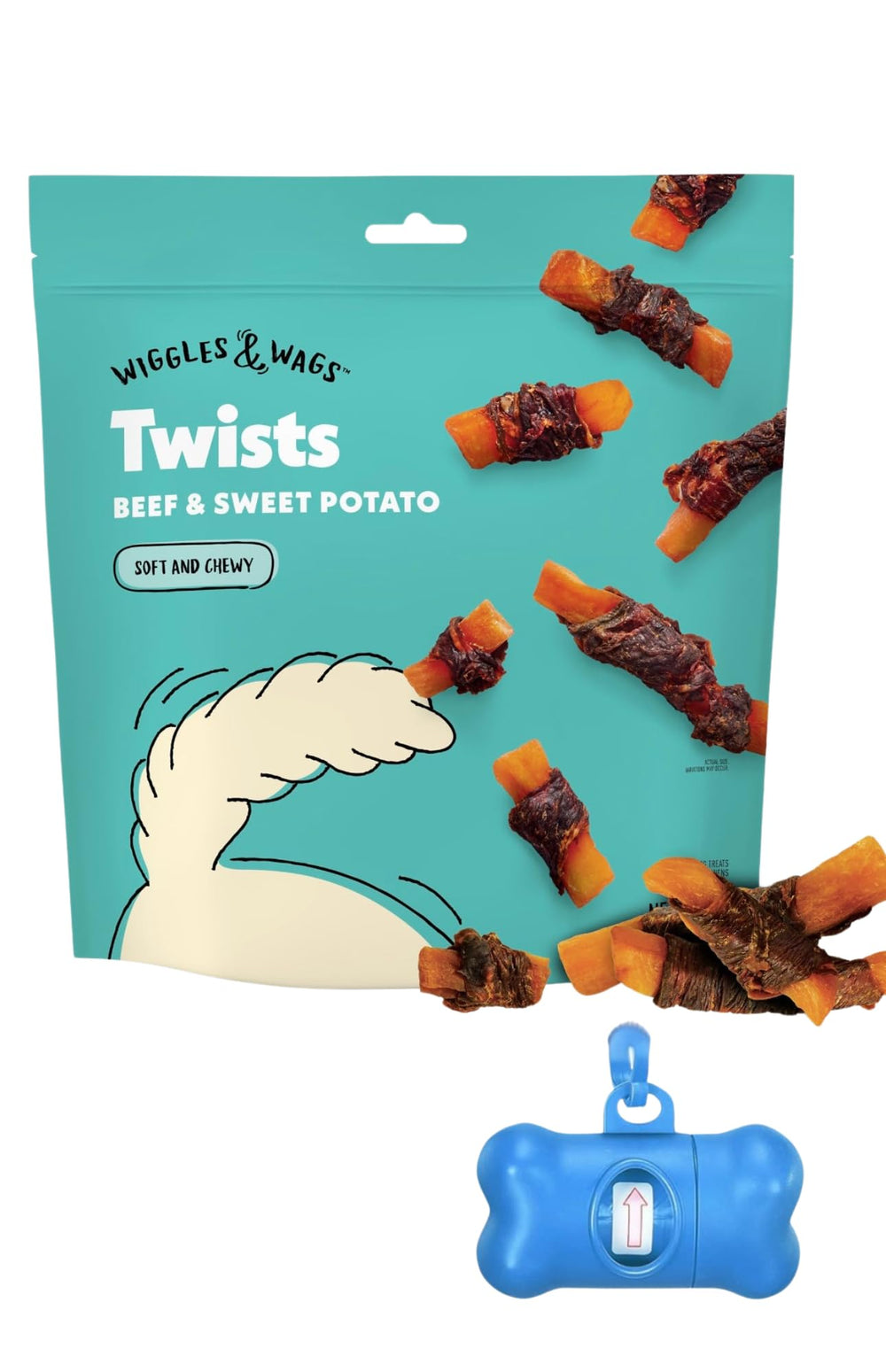 Wiggles & Wags Twists beef and sweet potato close-up for chewy reward