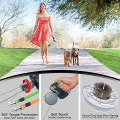 WIGZI 2-dog retractable leash extended to 10 feet for independent movement.