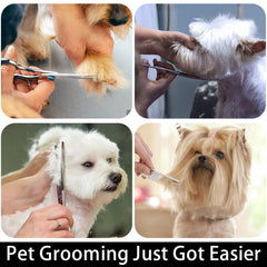 Wikdey thinning dog scissors demonstrates thinning thick fur for a smoother finish