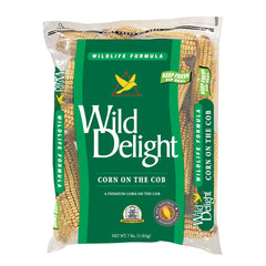 Wild Delight corn on the cob 7 lb packaging, premium wildlife feed for year-round wildlife enjoyment.