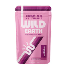 Wild Earth Superfood Dog Treats strawberry-beet pack shot for training rewards.