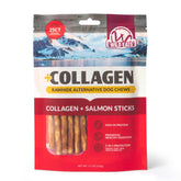 Wild Eats Collagen Sticks Real Salmon 25ct packaging shows transparent labeling.