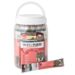Wild Eats Simply Puree Ahi Tuna Tub closeup highlighting high-protein cat snack.