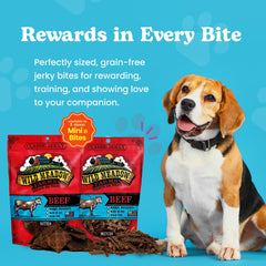 Wild Meadow Farms Classic Jerky Bites soft texture closeup illustrates tearable chew treats.