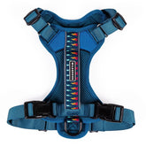 Wilderdog lightweight harness Pacific Blue over-head fit enables quick on-off during daily walks.