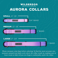 Wilderdog Aurora collar size guide showing proper fit