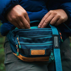 Wilderdog Utility Fanny Pack Pacific Blue adjustable strap supports across-body wear.