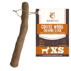 Wildfang Coffee Wood Dog Chew XS front view shows natural, splinter-resistant chew for small dogs.