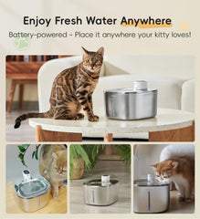 WILKIEE cat water fountain top view shows compact wireless design for flexible placement