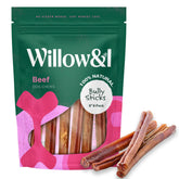Willow & I bully sticks 6inch pack provides a long-lasting chew and training reward.