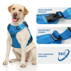 WINGOIN Blue tactical dog harness side adjustment highlights easy put-on without pulling.