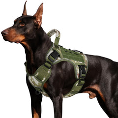 WINGOIN Tactical Dog Harness front view in green camo for long hikes.