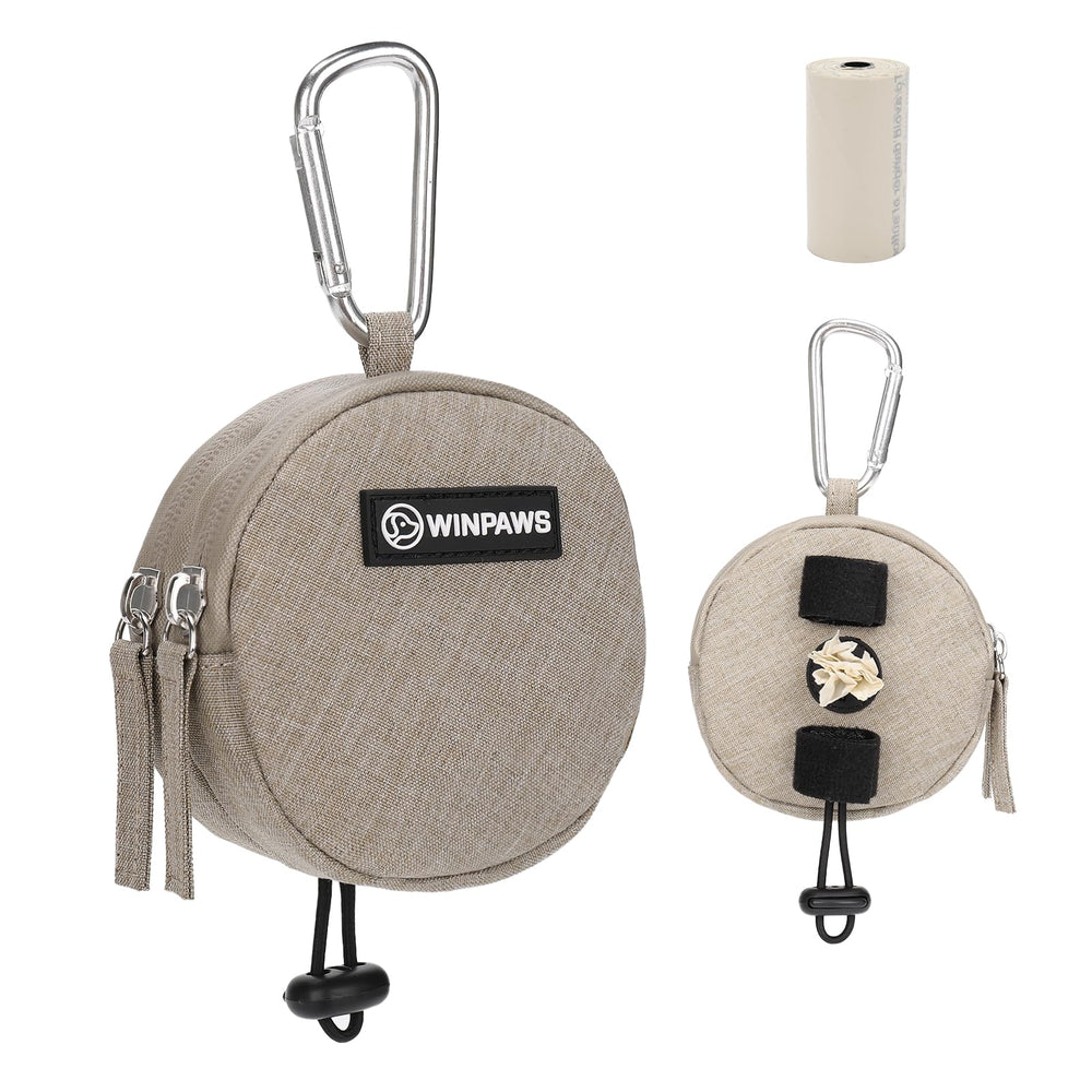WINPAWS dog poop bag holder leash-clip enables hands-free walking and quick bag access