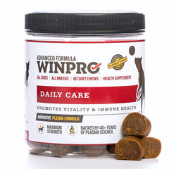 WINPRO Daily Care canister front view, grain-free immune-support chew for dogs.
