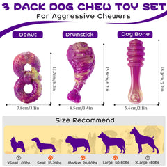 WinTour dog chew toys 3-pack donut close-up highlighting beef flavor lure for focused chewing.