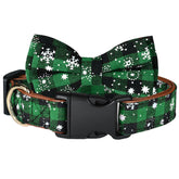 Wipalor adjustable Christmas dog collar plaid snowflake green provides secure fit for playful dogs