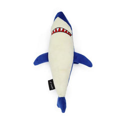 WiPet shark toy blue squeaker close-up enhances interactive play and solo games.