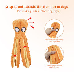 WishLotus dog squeak toy orange octopus crinkle legs rustling texture excites dogs
