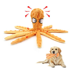 WishLotus dog squeak toy orange octopus front view, engaging plush design for interactive play and stimulation