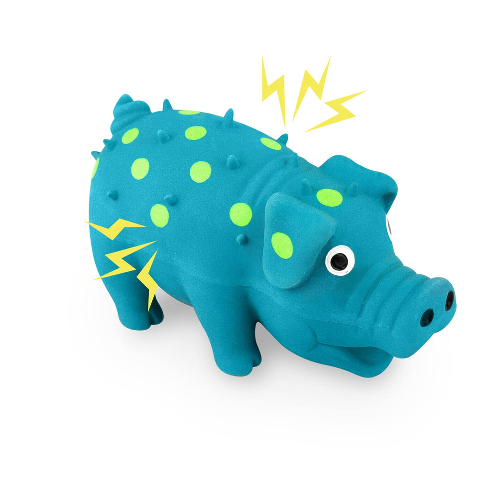 WishLotus natural latex dog squeaky toy blue mini pig shape for playful chewing and bonding.