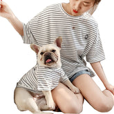 Wiz BBQT matching dog-owner shirts with stripe design for coordinated outings