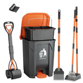 WLQiu Pooper Scooper 6-Pack setup with bundled trash can and bags for efficient yard cleanup