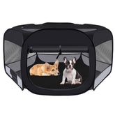 Wn's Day dog cat playpen folded for easy storage and portability.