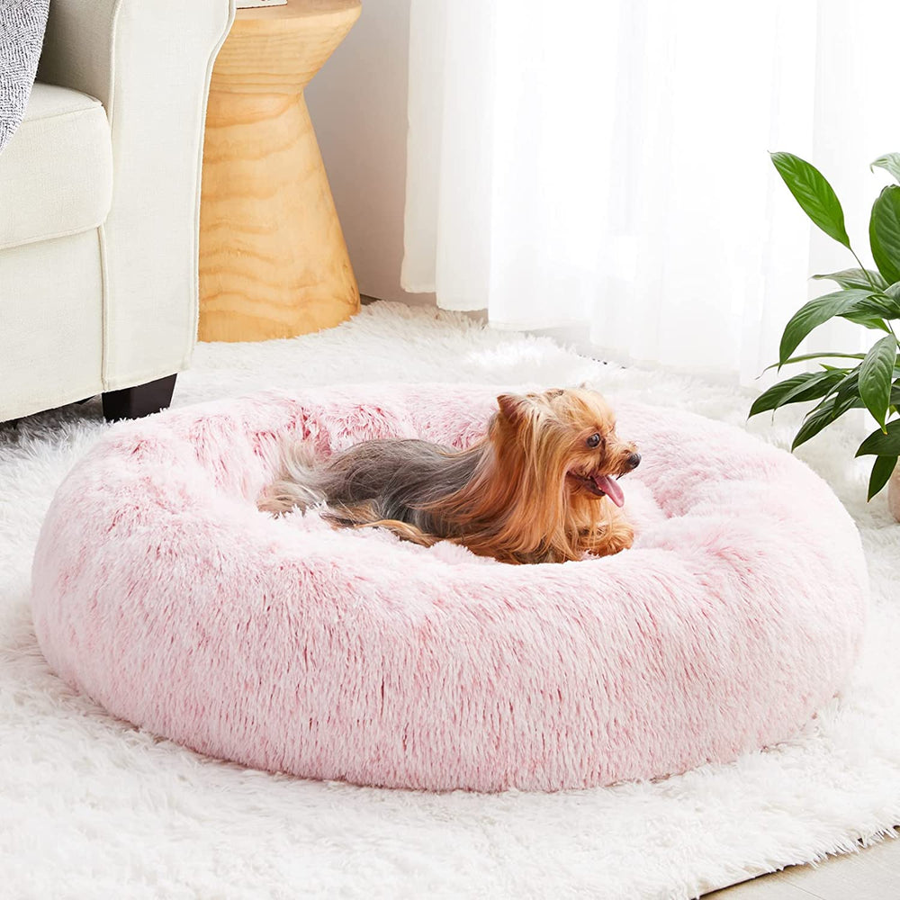 WNPETHOME Calming Donut Bed closeup shows plush faux fur for cozy naps.