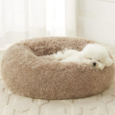 WNPETHOME calming-donut-bed close-up shows plush faux fur for cozy comfort.