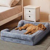 WNPETHOME large dog bed with side bolster supporting neck and head.