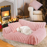 Wn's Day cute cat couch bed pink front view shows plush fur for cozy naps.