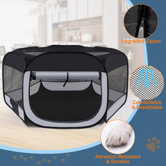 Wn's Day dog-cat playpen folded circle demonstrates compact portability with carrying bag.