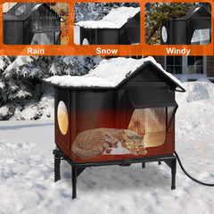 Wn's Day heated outdoor cat house escape door supports safe exit.