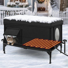 Wn's Day heated outdoor cat house weatherproof keeps stray cats warm and dry outside.