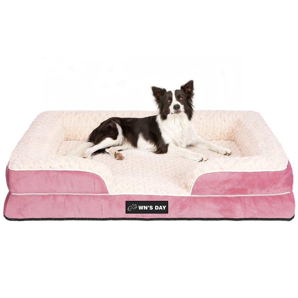 Wn's Day orthopedic dog bed pink large with memory foam for joint support.