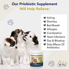 WNz Health immune-supporting probiotics for dogs balance gut flora.