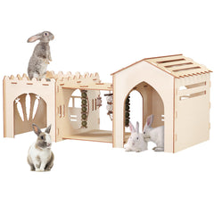 Woiworco Extra Large Rabbit Castle Hideout with three houses for cozy separate spaces.