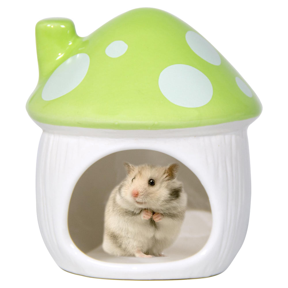 Woleigiao ceramic mushroom hamster hideout side view offers a snug, stylish retreat for small pets.
