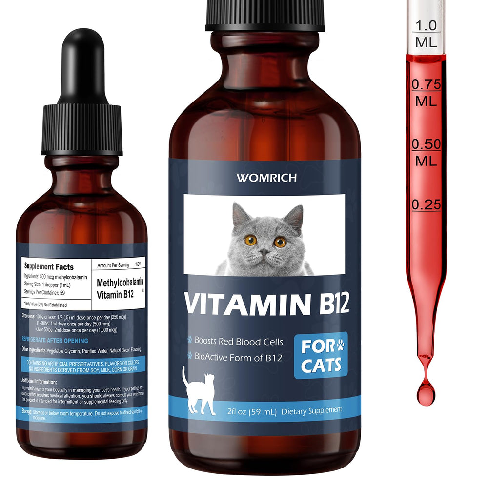 WOMRICH Appetite B12 Cat Bottle Pour demonstrates easy dosing for appetite support.