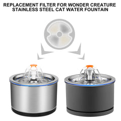 Wonder Creature cat fountain filter compatibility with 2L/67oz fountains for clean hydration.