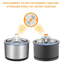 Wonder Creature cat fountain filter pack opened to show replacement filters for clean water.