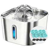 Wonder Creature Cat Water Fountain top view in stainless steel designed for accessible hydration.