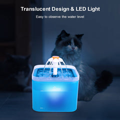 Wonder Creature cat water fountain clear transparent wall shows water level.