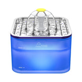 Wonder Creature Crystal Cat Water Fountain front view highlights durable stainless steel lid and transparent base.