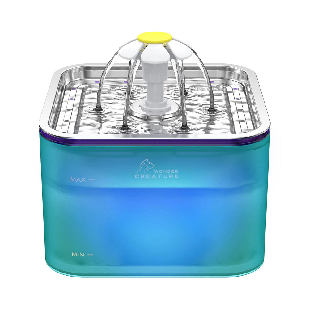 Wonder Creature Crystal Cat Water Fountain stainless-steel lid, durable and easy cleaning.