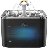 Wonder Creature Crystal Cat Water Fountain with stainless steel lid emphasizes durability and easy-clean hydration