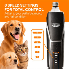 Wonder Family dog nail grinder 360° LED light for precise trimming in any angle.