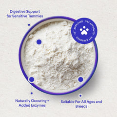 Wonder Paws goat milk powder sprinkled on kibble for flavor and digestion